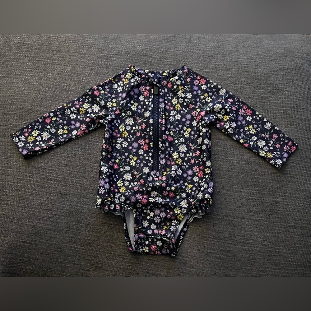 Old Navy floral rash guard swim suit 3-6 months